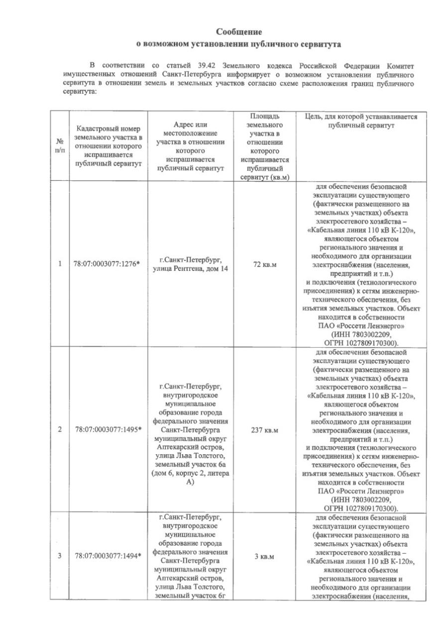 О возможном установлении публичного сервитута